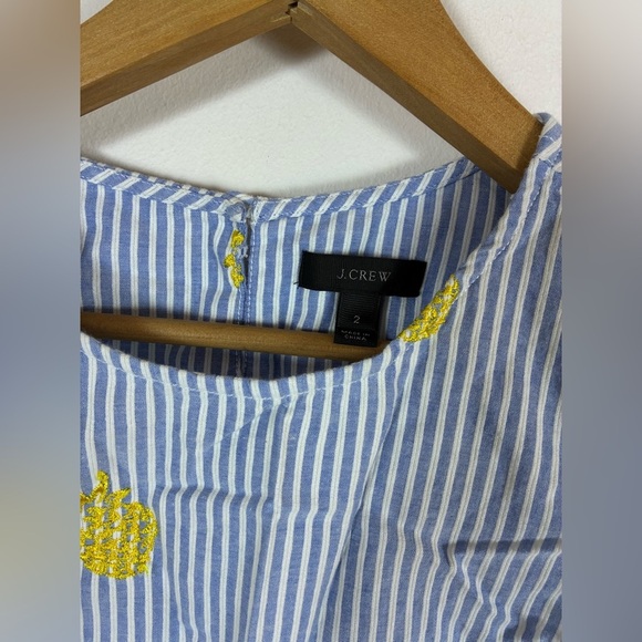 J Crew Top Striped Embroidered Pineapple Sleeveless Side Tie Coastal Nautical 2 - Picture 7 of 7